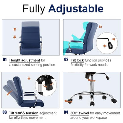 Modern Office Desk Chair, Conference Room Chairs, High Back Ergonomic Home ofiice Chair, Adjustable Height Swivel Executive Computer Chair with Armrest and Padded Seat (Blue) - color: Blue