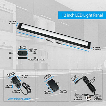 EShine 4 Pack 12 inch Black Smart Dimmable LED Under Cabinet Lighting Kit Compatible with Alexa, Google - Cool White (6000K) - color: Cool White (6000 K), size: 4 pack 12 Inch