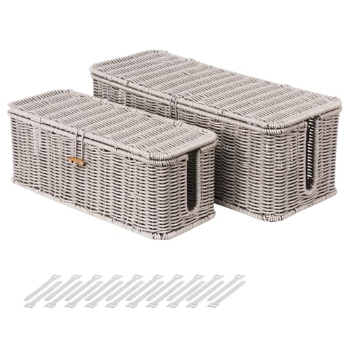 Cable Management Box, Cord Organizer with Lid & Cable Ties - Gray Set | Handmade Open Slots Cord Hider Outlet Covers for Power Strip TV PC Router Charger Under Desk Storage - color: Gray, size: Set (L+M)