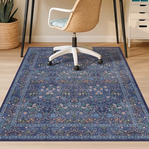 Dark Blue Office Chair Mat for Hardwood Floors, Tile Floor Protector for Heavy Duty Office Chairs, Under Desk Carpet with Anti-Slip & Stain Resistant, Ultra Soft Low Pile Washable Area Rug, 4x5 - color: Forest - Dark Blue, size: 4' x 5'
