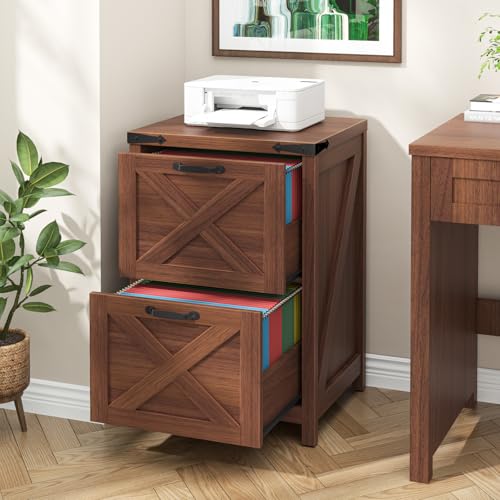 Halitaa Small Farmhouse File Cabinet with 2 Drawers for Home Office, Walnut - color: Walnut, size: 2 Drawers
