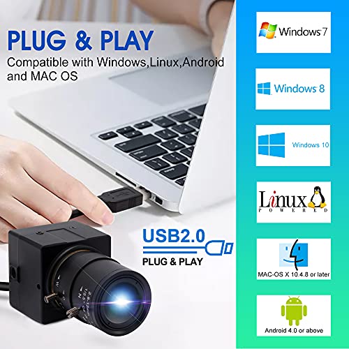 UHD 4K USB Camera, 2.8-12mm Varifocal Zoom Lens Mini Webcam | Plug and Play, Low Power Consumption USB Camera, Support OPENCV for Windows/Linux/Raspberry Pi/Mac - size: 2.8-12mm Varifocal Lens