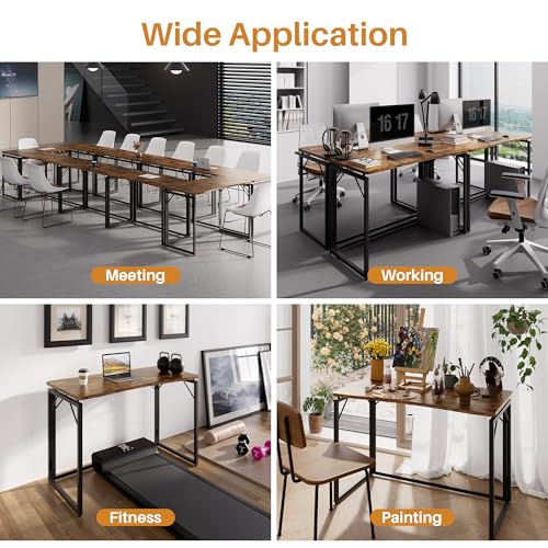 JOYMOOP 40" Rustic Brown Folding Desk No Assembly, Wooden Top, Middle Size - color: Rustic Brown, size: 40" Width