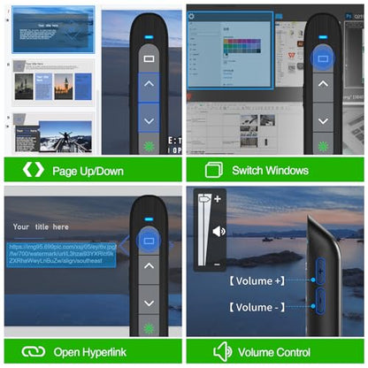 USB C Rechargeable Presentation Clicker with Green Light, Remote Clicker for Presentations Wireless Presenter Slide Changer PPT Advancer with Volume Control for Laptop Computer - color: Green L+Rechargeable