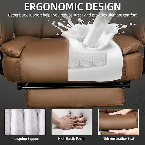 Reclining Office Chair with Footrest, Big and Tall High Back Home Office Desk Chairs 400lbs with Criss Cross Wide Seat, Heavy Duty Base, Pu Leather, Brown - color: Brown