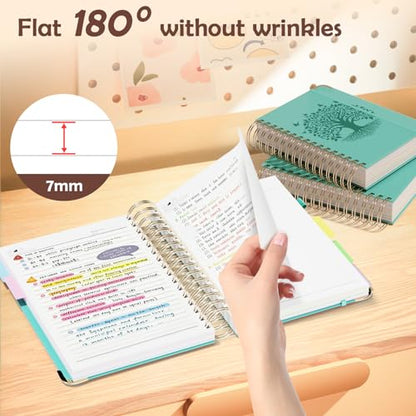QIYVLOS Hardcover Spiral Notebook, B5 Journal with Removable Dividers Tabs, 5 Subject Notebook College Ruled, 320 Pages 8"x10" Leather Notebooks for Work School Study, Lined Journal for Women, Cyan - color: B5/Cyan