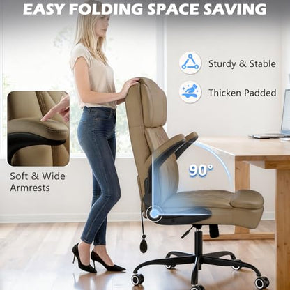 450 LBS Big and Tall Executive Office Chair with Flip up Arm, Heavy Duty Leather Computer Desk Chair,Comfortable High Back Swivel Home Office Chair with Rolling for Adults (Yellow) - color: Yellow