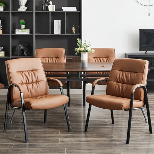 Big&Wide Office Guest Reception Chair Set of 8, Conference Room Chairs Waiting Room Chairs 8 Pack, Modern Leather Office Desk Chair No Wheels(Brown) - color: Brown, size: 8 Pack