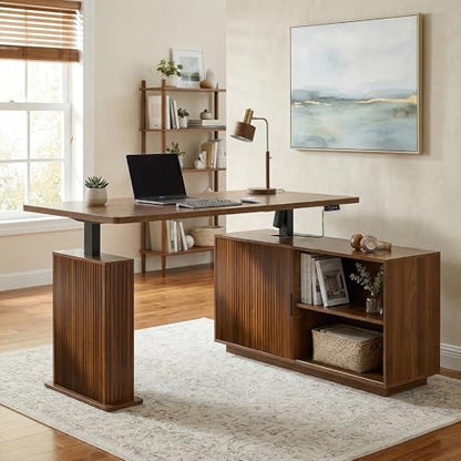 L Shaped Electric Standing Desk, Corner Sit Stand Up Desk, Executive Desk - color: Walnut-l Shaped-02