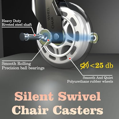 3 Inch Office Chair Casters Heavy Duty (5-Pack) - 650LBS Capacity PU Wheels,Office Chair Wheels Replacement，Non-Marking Hardwood Floor Safe,Fits Standard 7/16" x 7/8" Stem Chairs - color: White, size: 11mm-Fit Most