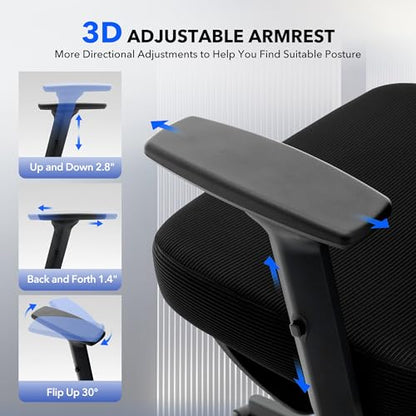 Ergonomic Office Chair Mesh – Adjustable Lumbar 3D Armrests High-Back Desk - color: Black-df