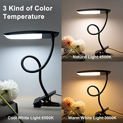 LiFMIRA Clip on Lamp USB Reading Light 3 Color Modes 3000-6000K 8W 40 LED | Flexible Gooseneck Desk Light Clip on Lamp for Desk Eye Caring Bed Lamp for Headboard (No Plug) - color: Matt Black