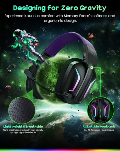 WESEARY Wireless Gaming Headset for PS5, PS4, PC, Switch & Mac| 2.4GHz USB - color: Soft Purple