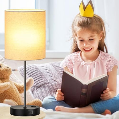 Lynnoland Set of 2 Touch Beige Table Lamps with 2 USB Ports & AC Outlet, 3-Way Dimmable Bedside Nightstand Lamps for Living Room Nursery Office Bedroom, 800 Lumens 2700K Warm Bulbs Included - color: Beige Linen & Matte Black (Base) - 2700K