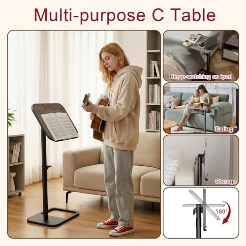 Height Adjustable Tv Trays Table for Sofa, Modern Angle Adjustable 360° Swivel and 180° Tilt Flip-Over Panel C Shaped Side Tables with Tablet Slots for Phone Computer (Grey) - color: Grey, style: Angle Tilt