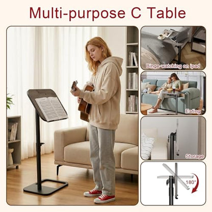 Height Adjustable Tv Trays Table for Sofa, Modern Angle Adjustable 360° Swivel and 180° Tilt Flip-Over Panel C Shaped Side Tables with Tablet Slots for Phone Computer (Grey) - color: Grey, style: Angle Tilt