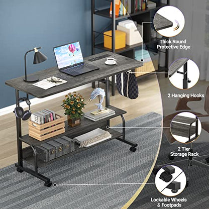 Armocity 39" Rolling Standing Desk with Charging Station for Couch Bed - color: Grey Oak, size: 39''