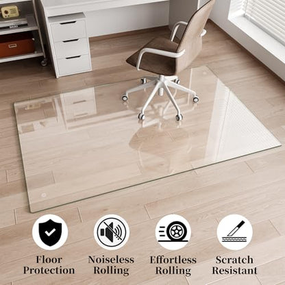 Glass Chair Mat 48" x 72" Tempered Glass Office Chair Mat - color: Transparent, size: 72" x 48"
