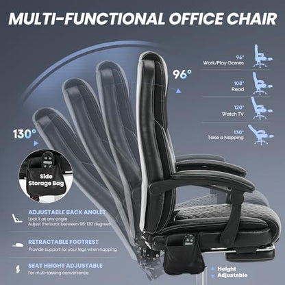 MALOL Massage Office Chair with 3-Level Heat and Footrest – 20-Min Easy Assembly, 300 lbs Big and Tall Reclining Desk Chair, PU Leather Ergonomic Executive Computer Chair with Side Pocket, Black - color: Black, size: Set of 1, style: Modern