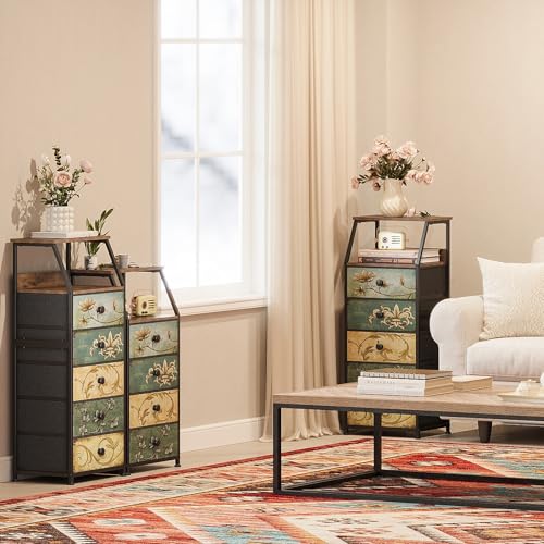 Tohomeor Dresser with Fabric Drawers Nightstand with 2 Tier Shelf Storage Tower for Bedroom Hallway Entryway Closet Organizer Sofa Beside Table Furniture (Multi, 4 Drawers) - size: 15.7"D x 11.8"W x 33.2"H (4 Drawers)