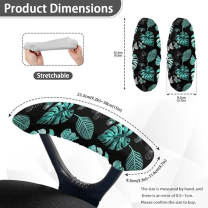 Office Chair-Arm Covers Set of 2, Monstera Leaves Print Office Chair Armrest Covers with Elastic Band, Butterfly Print Stretchy Computer Chair Armrest Covers - color: Monstera Leaves Butterfly - Green and Black
