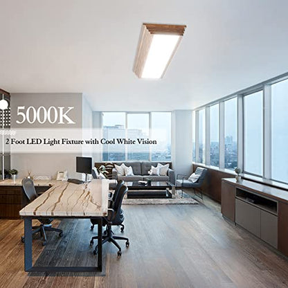 2FT LED Light Fixture with 3000K/4000K/5000K CCT Selectable Dimmable 2 Foot LED Linear with Wooden Look 30W 3300LM Flush Mount Ceiling Wraparound for Kitchen, Bedroom, Laundry - size: 2FT | 1 Pack