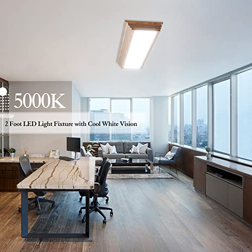 2FT LED Light Fixture with 3000K/4000K/5000K CCT Selectable Dimmable 2 Foot LED Linear with Wooden Look 30W 3300LM Flush Mount Ceiling Wraparound for Kitchen, Bedroom, Laundry, 2 Pack - size: 2FT | 2 Pack