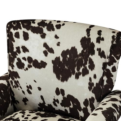 HULALA HOME Traditional Patterned Accent Chair with Solid Wood Legs, Cowhide - color: Cowhide
