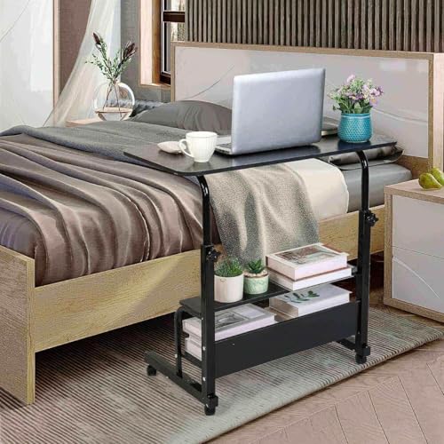 Adjustable Height Mobile Computer Desk with Wheels Black 31.5x15.7 Inch - color: Black