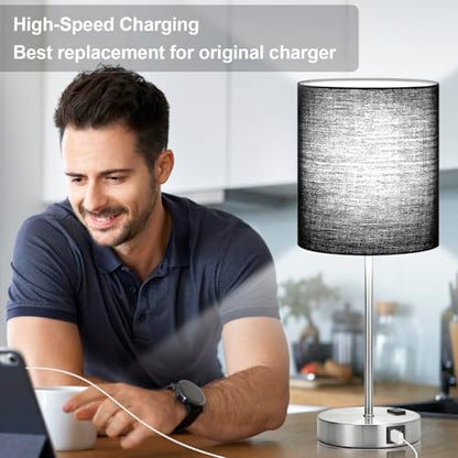Lynnoland Set of 2 Touch Control Table Lamps with 2 USB & AC Outlet, 3-Way Dimmable Bedside Nightstand Lamps for Bedroom Living Room Nursery, 800 Lumens 5000K Daylight Bulbs Included - color: Black & Brushed Nickel (Base) - 5000K