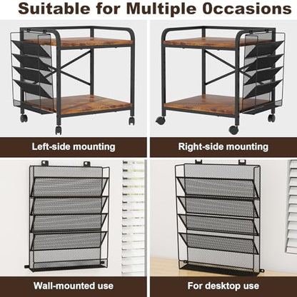 Large Printer Stand with Hanging File, Adjustable Height & Wheels - color: Rustic Brown, size: Large