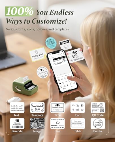 NIIMBOT B21 Label Maker Thermal Label Printer, Good Idea for Home Organization Office Business, 50x30mm Label-230Pcs | Thermal Label Printer with 1 Pack 50x30mm White Label for Home/Office/Business, Compatible with iOS & Android - color: Green