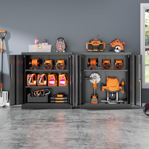 INTERGREAT Metal Storage Cabinets with Lock, 36" Lockable Office Storage Cabinet with 2 Doors and 2 Adjustable Shelves,Locking Cabinet for Home, School, Office, Garage (Black)