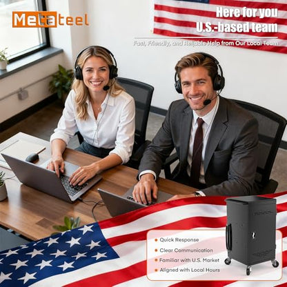 Meteteel 30 Device Charging Cart for Chromebook iPad Laptop K-12 | Fits 14-in devices, lockable storage, 30-outlet power strip, circuit breaker, cable management, casters, K-12 schools offices - size: 30 Tablet/Chromebook