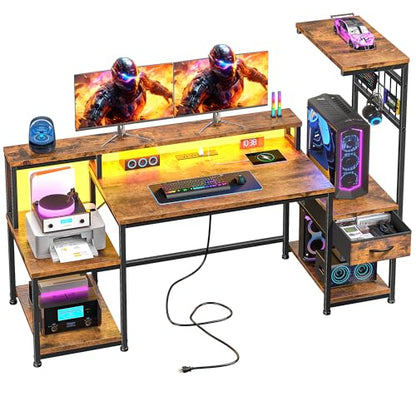 DurayLoly 55" Office Desk with File Drawer and Printer Space for Bedroom - color: Brown, size: 19.6"Dx55"Wx51"H