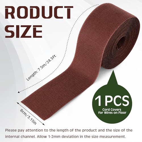 WILLBOND Cord Cover for Carpet, 24.6 ft x 3 in Floor Cable Management Strip, Reusable Hook and Loop Cord Protector for Wires on Carpet, Cuttable Wire Hider for Office Desk Home, Brown - color: Brown