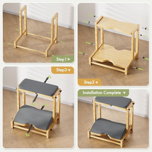 Double Step Foot Rest Under Desk, Adjustable Wooden Desk Foot Rest with 4 Heights, Ergonomic Foot Stool with Cushion for Office, Gaming & Study (Natural Color) - color: Natural Color