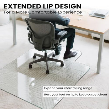 Tempered Glass Chair Mat with Lip, 36”x48” Heavy-Duty Office Floor Protector for Under-Desk Reach, for Carpet & Hardwood, 1/5" Thick - size: 36" x 48" w/ Lip