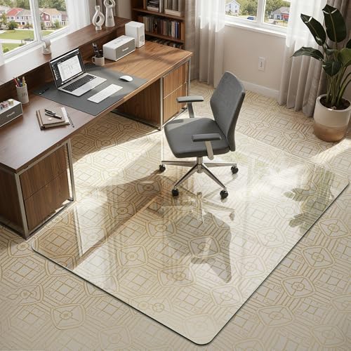 45"x60" Tempered Glass Office Chair Mat for Carpet & Hardwood Floor | 1/5" Thick Clear Floor Protector Desk Chair Mat with Rounded and Polished Edges, Resist Scratching, Cracking, Curling - size: 45"x60"