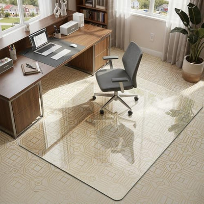 45"x60" Tempered Glass Office Chair Mat for Carpet & Hardwood Floor | 1/5" Thick Clear Floor Protector Desk Chair Mat with Rounded and Polished Edges, Resist Scratching, Cracking, Curling - size: 45"x60"