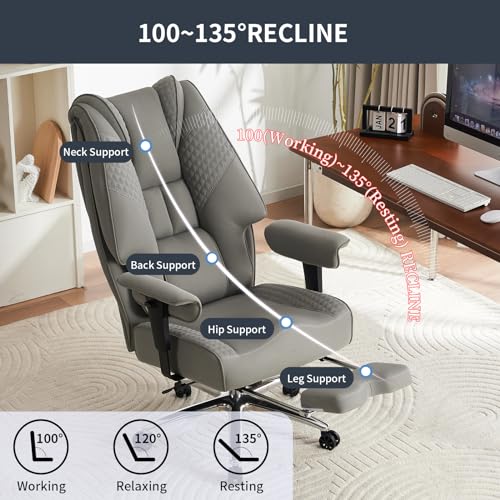 EXCEBET Big and Tall Office Chair 400lbs Wide Seat, Leather High Back Executive Office Chair with Foot Rest, Ergonomic Chairs Lumbar Support for Lower Back Pain Relief (Mesh Light Grey) - color: Mesh Light Grey
