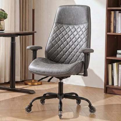 NEO CHAIR Leather Office Chair with Ergonomic Design, Executive Chair Grey | Computer Desk Chair with Lumbar Support, Adjustable Height Arms, Comfy Home Office Chair, Smooth Rolling and Swivel Design - color: H. High-back Grey