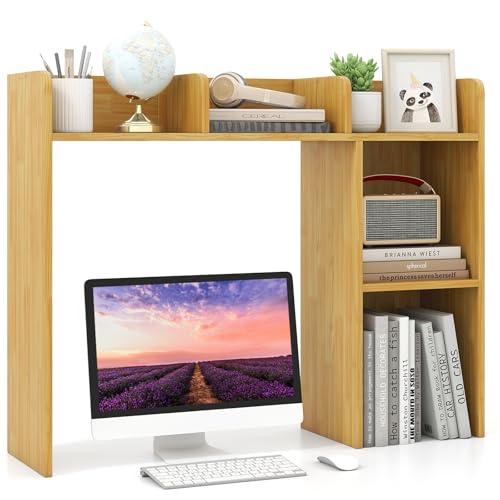 LDAILY Desktop Shelf, Multipurpose Wood Desk Hutch for Max 27" Computer Monitor, Countertop Storage Hutch with 5 Shelves, 3 Tier Desktop Display Rack for Dorm Office Home (Burlywood) - color: Burlywood, size: 5 Shelves