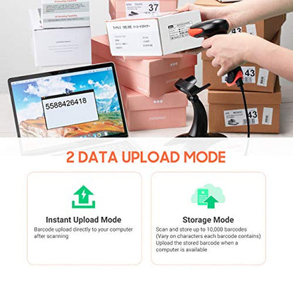 Tera Barcode Scanner Wireless with Stand: 1D 2D QR 3-in-1 Connection HW0001 | 640*480 CMOS Rolling, 2.4G BT USB, 2200mAh, Read Screen Paper Codes, PDF417, Prefix Suffix, Warehouse Retail Library School - color: 2D with stand orange