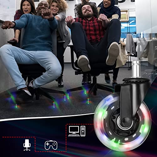 Hivexagon Office Chair Caster Set of 5 Rubber Replacement, Heavy Duty Universal Quiet Rolling Casters Fit Standard Office Chair for Hardwood Floors, Tiles and Carpet - style: RGB Color