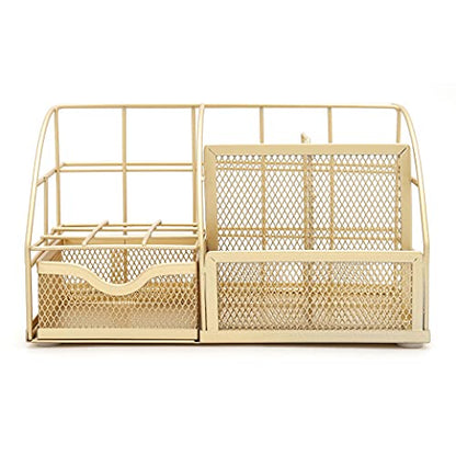 Exerz Desk Organizer Metal Mesh 7 Compartments Office Tidy Caddy Gold - color: Gold