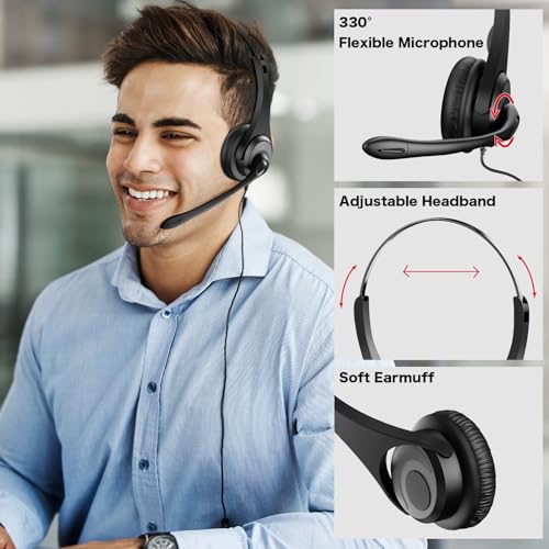 Voistek USB Headset with Noise Canceling Mic,Single-Ear Headset for PC - color: ink black