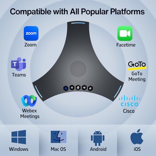 Conference Speaker and Microphone - Bluetooth Speakerphone with Daisy Chain, 360° Omnidirectional Voice Pickup, Echo & Noise Cancellation, Support Wireless Dongle, USB Connection, for Meeting Room