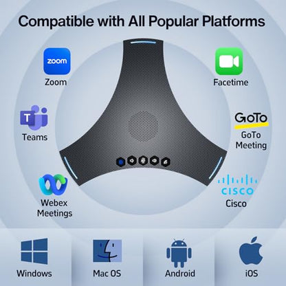 Conference Speaker and Microphone - Bluetooth Speakerphone with Daisy Chain, 360° Omnidirectional Voice Pickup, Echo & Noise Cancellation, Support Wireless Dongle, USB Connection, for Meeting Room