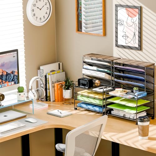 Simple Trending 7 Tier Desk File Organizer, 2 Pack Letter Tray Paper Organizer, Mesh Desk Accessories File Folder for Office, Home or School, Black - color: Black 2 Pack